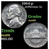1964-p Jefferson Nickel 5c Grades GEM+ Unc