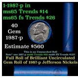 BU Shotgun Jefferson 5c roll, 1987-p 40 pcs Bank $