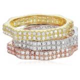 Decadence Sterling Silver Tricolor Octagonal Pave