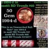 BU Shotgun Lincoln 1c roll, 1994-d 50 pcs Dunbar W