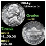 1964-p Jefferson Nickel 5c Grades GEM++ Unc