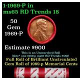 BU Shotgun Lincoln 1c roll, 1969-p 50 pcs Dunbar W