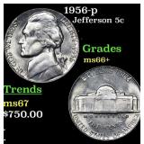 1956-p Jefferson Nickel 5c Grades GEM++ Unc