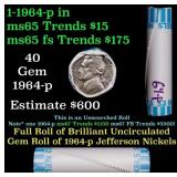 BU Shotgun Jefferson 5c roll, 1964-p 40 pcs Bank $