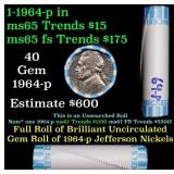 BU Shotgun Jefferson 5c roll, 1964-p 40 pcs Bank $