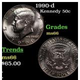 1990-d Kennedy Half Dollar 50c Grades GEM++ Unc