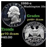 1986-s Proof Washington Quarter 25c Grades GEM++ P