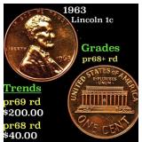 1963 Proof Lincoln Cent 1c Grades Gem++ Proof Red
