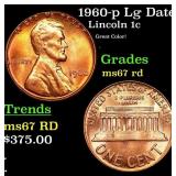 1960-p Lg Date Lincoln Cent 1c Grades GEM++ Unc RD