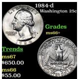 1984-d Washington Quarter 25c Grades GEM++ Unc