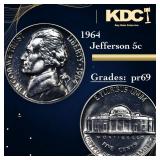 1964 Proof Jefferson Nickel 5c Grades GEM++ Proof