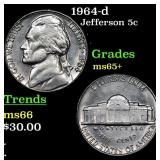 1964-d Jefferson Nickel 5c Grades GEM+ Unc