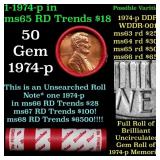 BU Shotgun Lincoln 1c roll, 1974-p 50 pcs Dunbar W