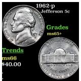 1962-p Jefferson Nickel 5c Grades GEM+ Unc