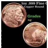 1oz .999 Fine Copper Bullion Round - Buffalo Nicke