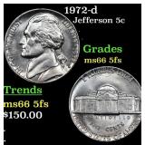 1972-d Jefferson Nickel 5c Grades GEM+ 5fs