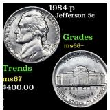 1984-p Jefferson Nickel 5c Grades GEM++ Unc