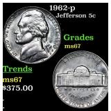 1962-p Jefferson Nickel 5c Grades GEM++ Unc