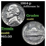 1964-p Jefferson Nickel 5c Grades GEM+ Unc
