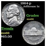 1964-p Jefferson Nickel 5c Grades GEM+ Unc