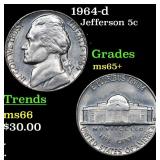1964-d Jefferson Nickel 5c Grades GEM+ Unc