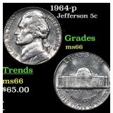 1964-p Jefferson Nickel 5c Grades GEM+ Unc