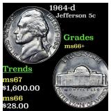 1964-d Jefferson Nickel 5c Grades GEM++ Unc