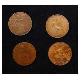 Group of 4 Coins, Great Britain Pennies, 1913, 191
