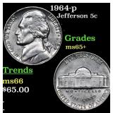 1964-p Jefferson Nickel 5c Grades GEM+ Unc