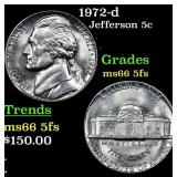 1972-d Jefferson Nickel 5c Grades GEM+ 5fs