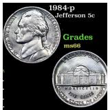 1984-p Jefferson Nickel 5c Grades GEM+ Unc