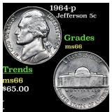 1964-p Jefferson Nickel 5c Grades GEM+ Unc