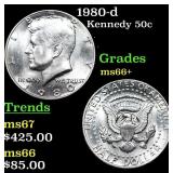 1980-d Kennedy Half Dollar 50c Grades GEM++ Unc