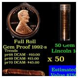 Gem Proof Lincoln 1c roll, 1992-s 50 pcs