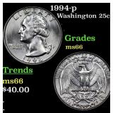 1994-p Washington Quarter 25c Grades GEM+ Unc