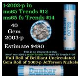 BU Shotgun Jefferson 5c roll, 2003-p 40 pcs Dunbar