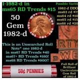 BU Shotgun Lincoln 1c roll, 1982-d 50 pcs Bank Wra