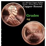 1oz .999 Fine Copper Bullion Round - Wheat Penny S