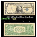 1957 $1 Blue Seal Silver Certificate Grades vf++
