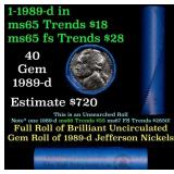 BU Shotgun Jefferson 5c roll, 1989-d 40 pcs Bank $