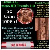 BU Shotgun Lincoln 1c roll, 1996-d 50 pcs Bank Wra