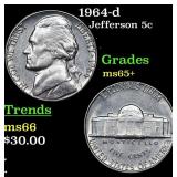 1964-d Jefferson Nickel 5c Grades GEM+ Unc