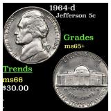 1964-d Jefferson Nickel 5c Grades GEM+ Unc