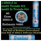 BU Shotgun Jefferson 5c roll, 2002-d 40 pcs Bank $