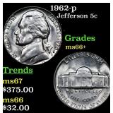 1962-p Jefferson Nickel 5c Grades GEM++ Unc