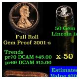 Gem Proof Lincoln 1c roll, 2001-s 50 pcs