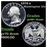 1974-s Proof Washington Quarter 25c Grades GEM++ P