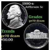1990-s Proof Jefferson Nickel 5c Grades GEM++ Proo