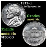 1972-d Jefferson Nickel 5c Grades GEM+ 5fs