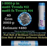 BU Shotgun Jefferson 5c roll, 2002-p 40 pcs Bank $